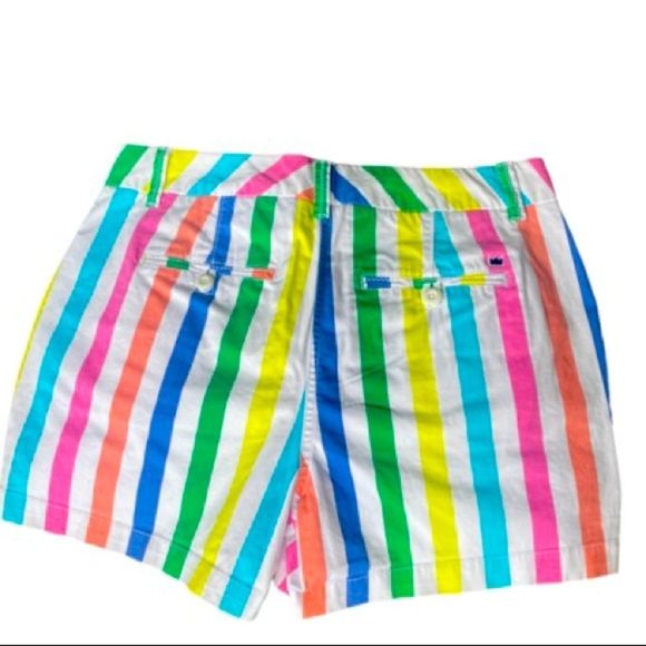 CROWN & IVY Rainbow Striped 
 5 Inch Inseam Caroline Shorts Sz 8 - Picture 1 of 9
